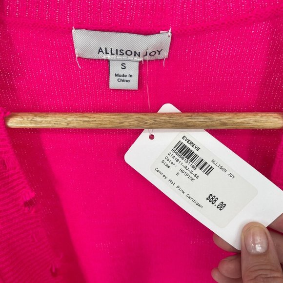 Evereve Conroy Hot Pink Distressed Cropped Cardigan Alison Joy NWT Size Small - Picture 5 of 14